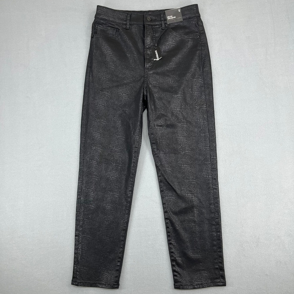Express‎ Womens Black Snakeskin Embossed Super High Rise Mom Jeans Size 6 NEW
